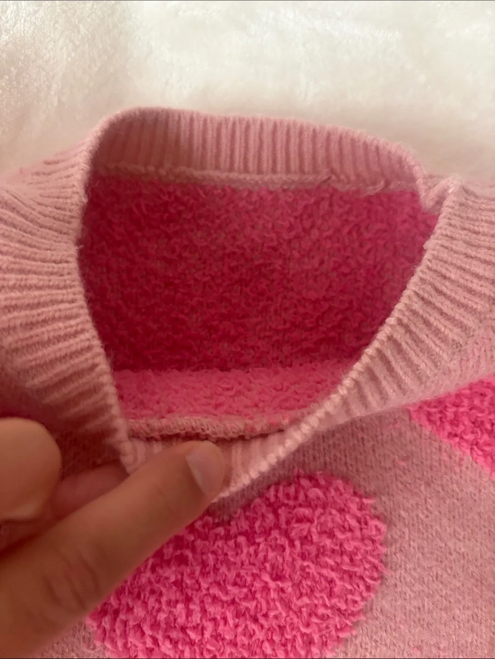 Women's Pink Heart-Pattern Crewneck Knit Sweater Like New